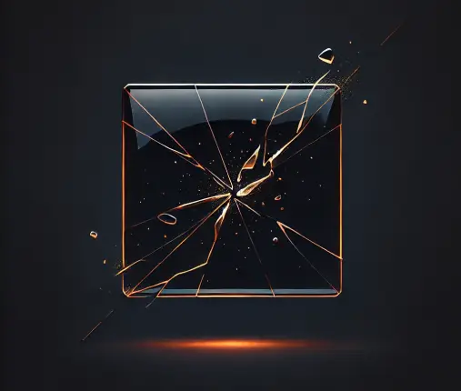 DALL·E 2024-06-19 17.47.31 - Create a minimalistic square image representing fragility with a dark background and orange elements. The image should feature a simple, cracked glass